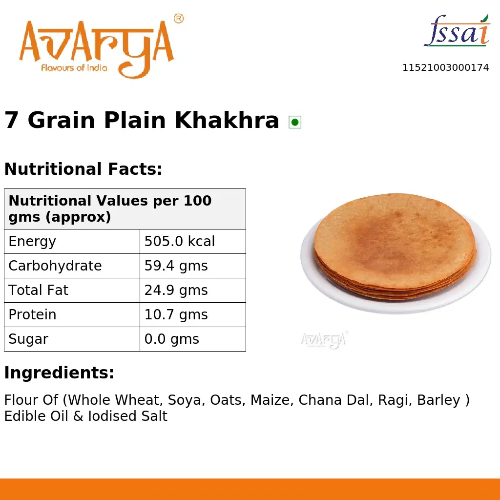 Ingredients And Nutrition Facts Of 7 Grain Plain Khakhra