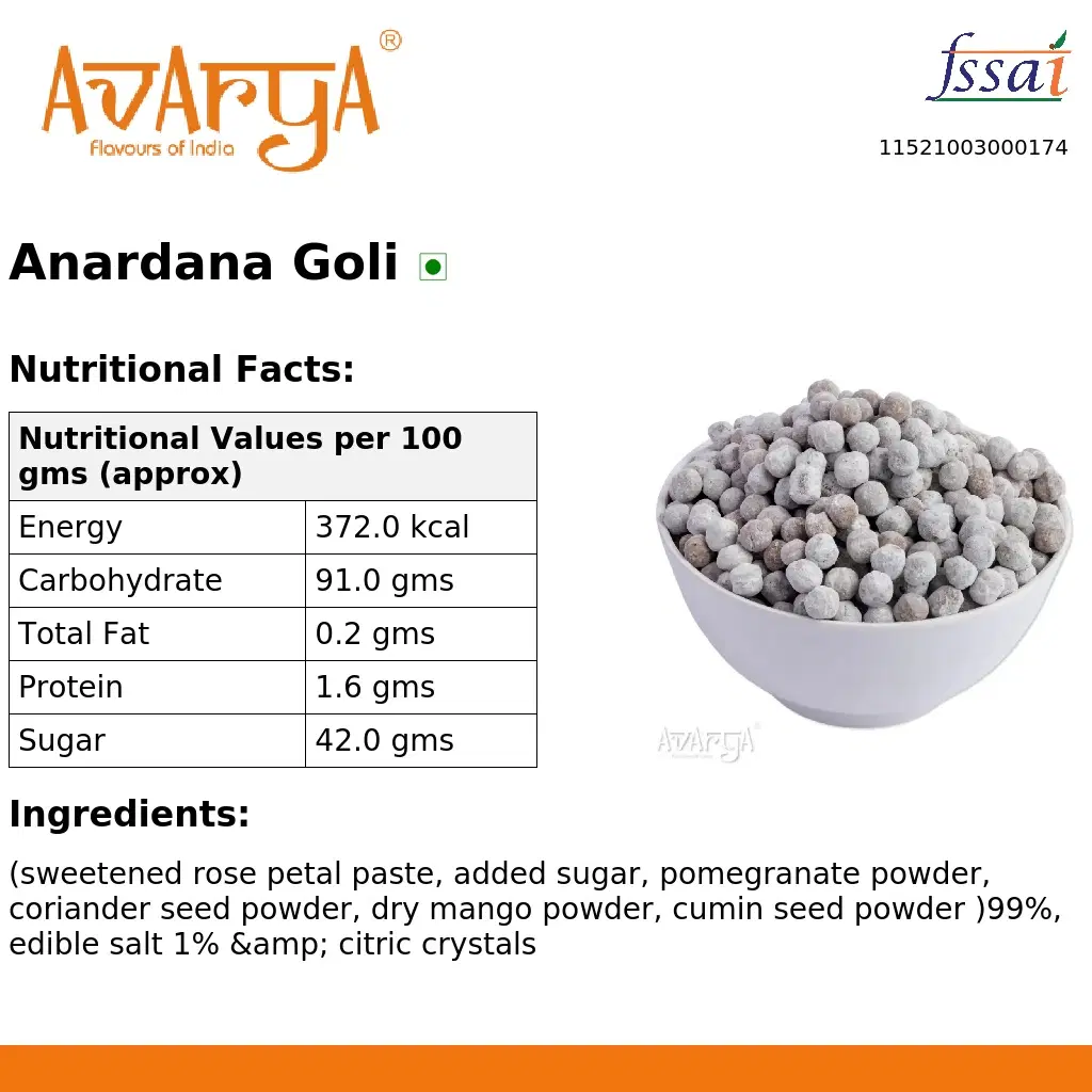 Ingredients And Nutrition Facts Of Anardana Goli