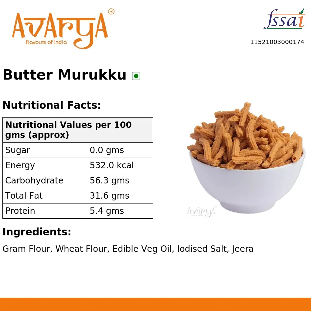 Ingredients And Nutrition Facts Of Butter Murukku