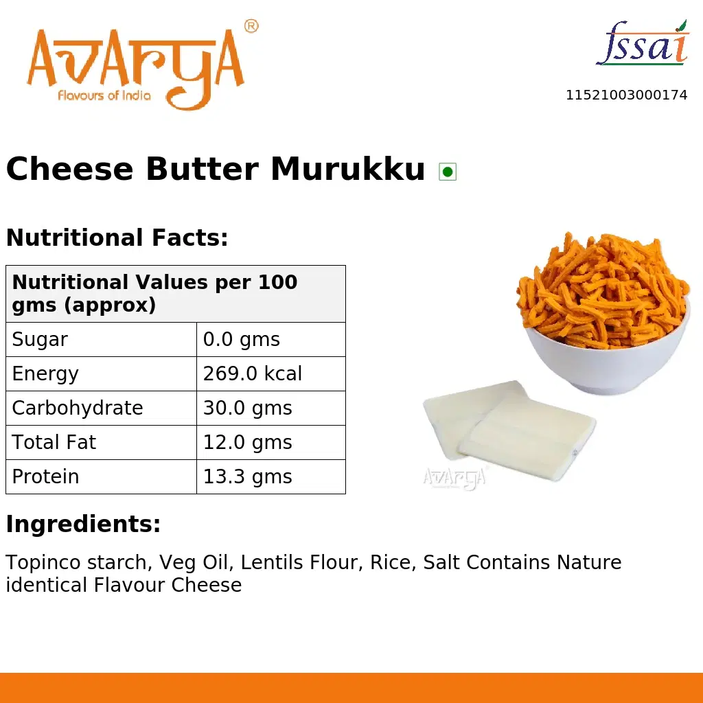 Ingredients And Nutrition Facts Of Cheese Butter Murukku