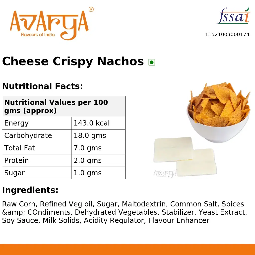 Ingredients And Nutrition Facts Of Cheese Crispy Nachos