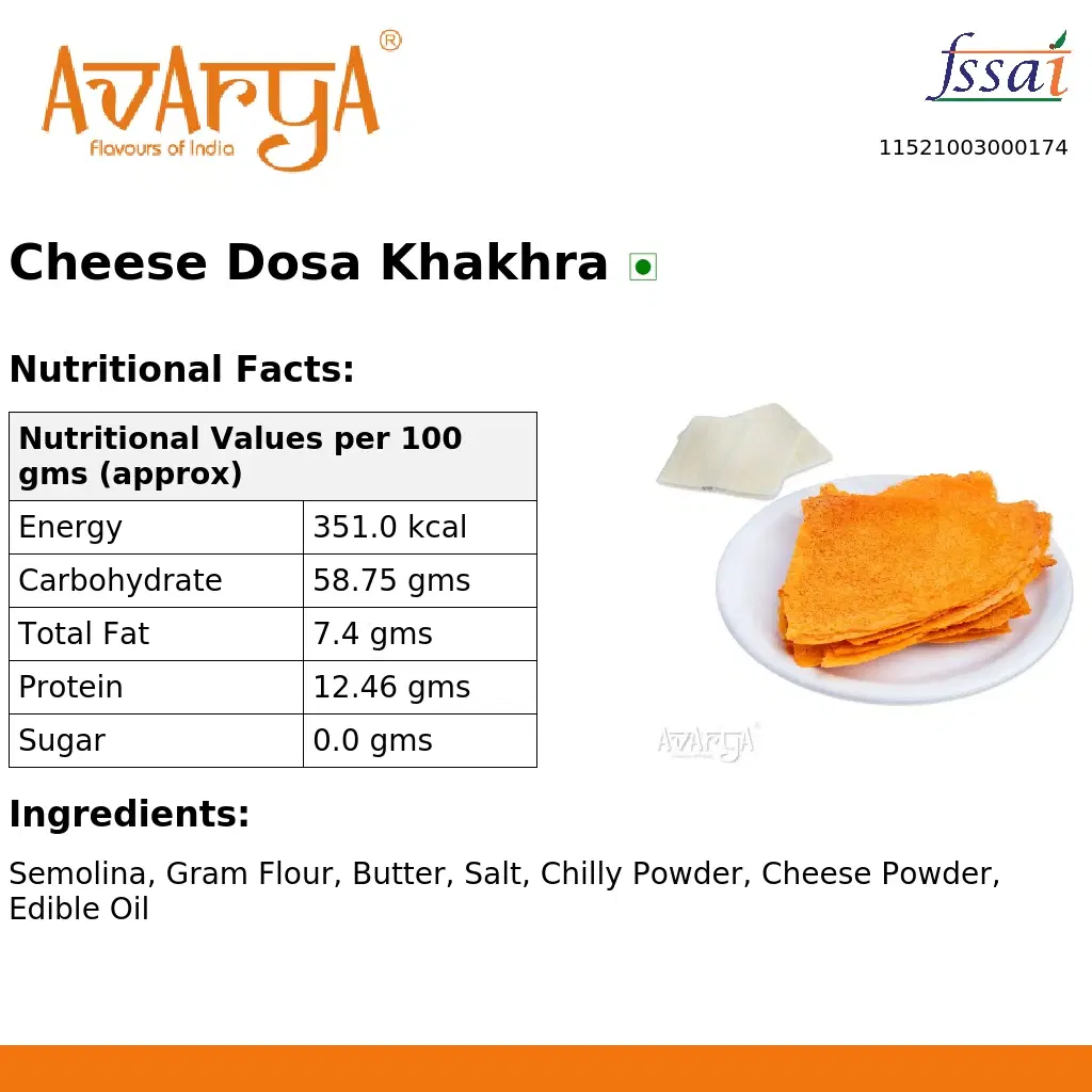 Ingredients And Nutrition Facts Of Cheese Dosa Khakhra