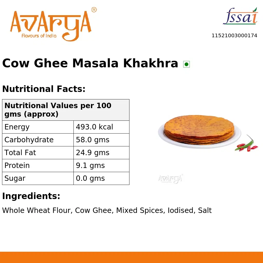 Ingredients And Nutrition Facts Of Cow Ghee Masala Khakhra