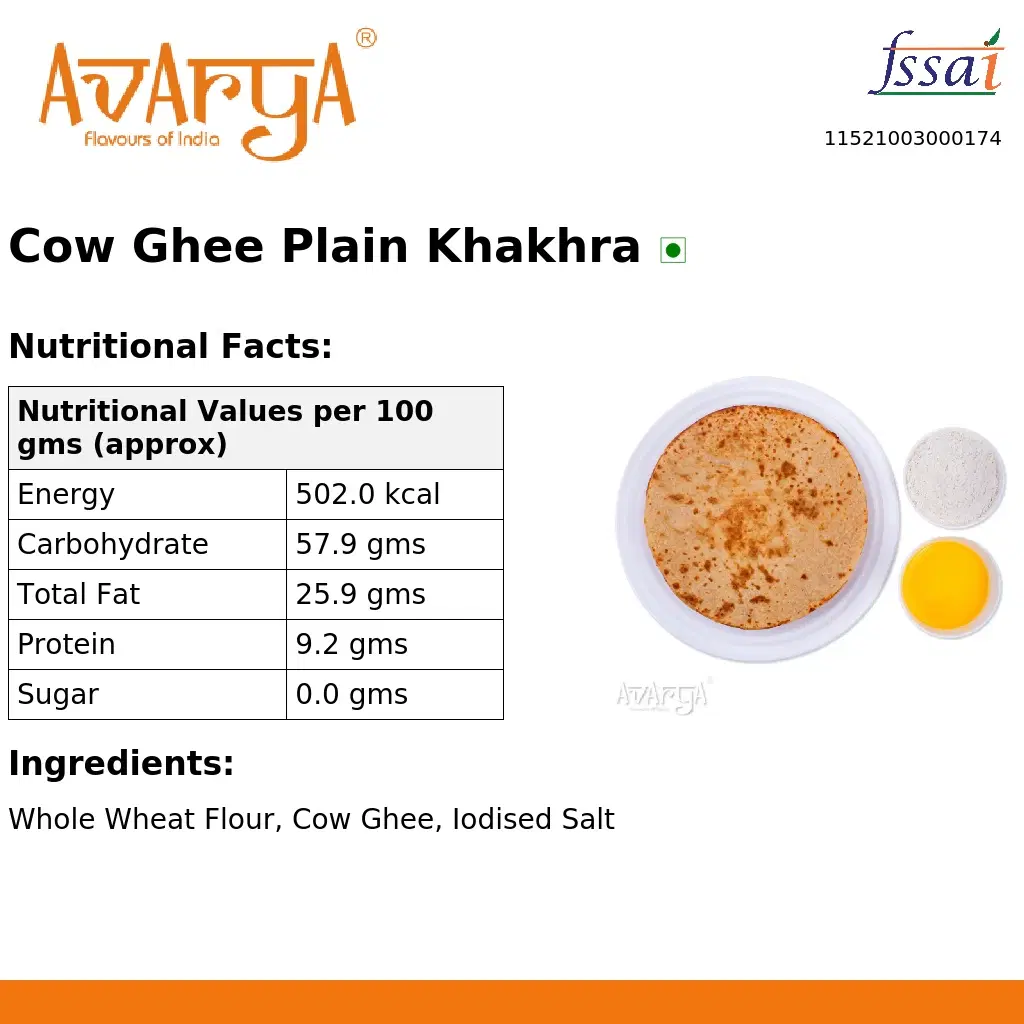 Ingredients And Nutrition Facts Of Cow Ghee Plain Khakhra