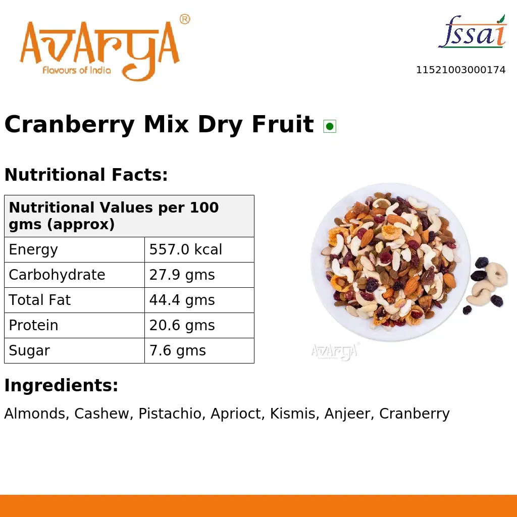 Ingredients And Nutrition Facts Of Cranberry Mix Dry Fruit