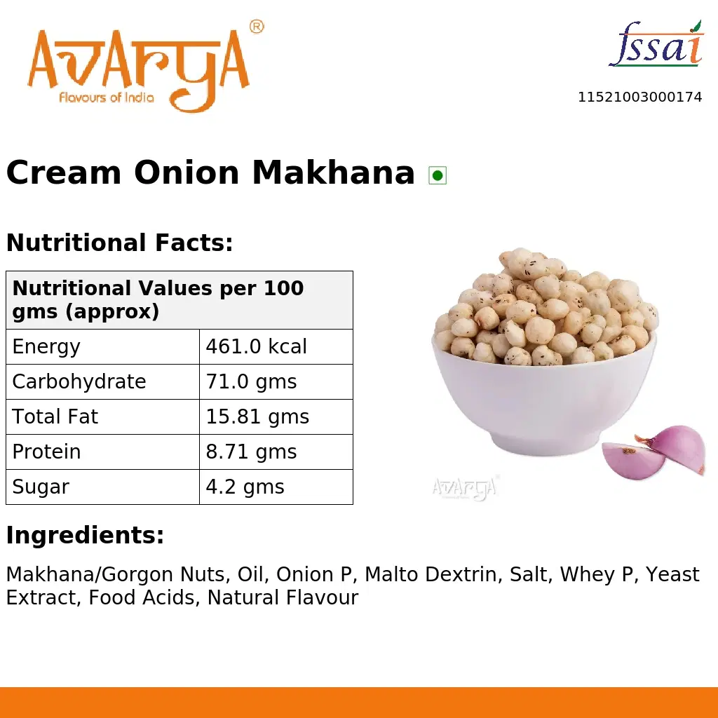 Ingredients And Nutrition Facts Of Cream Onion Makhana