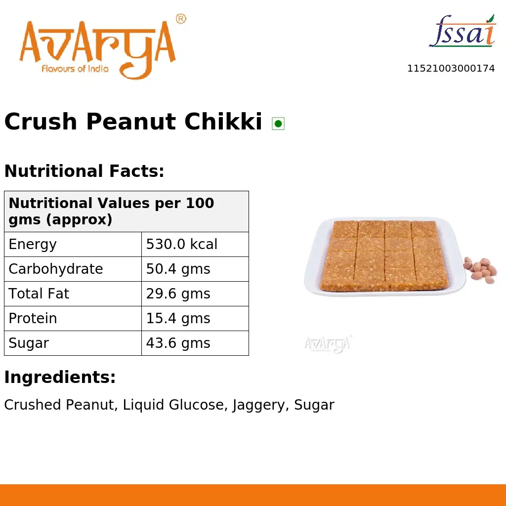 Ingredients And Nutrition Facts Of Crush Peanut Chikki