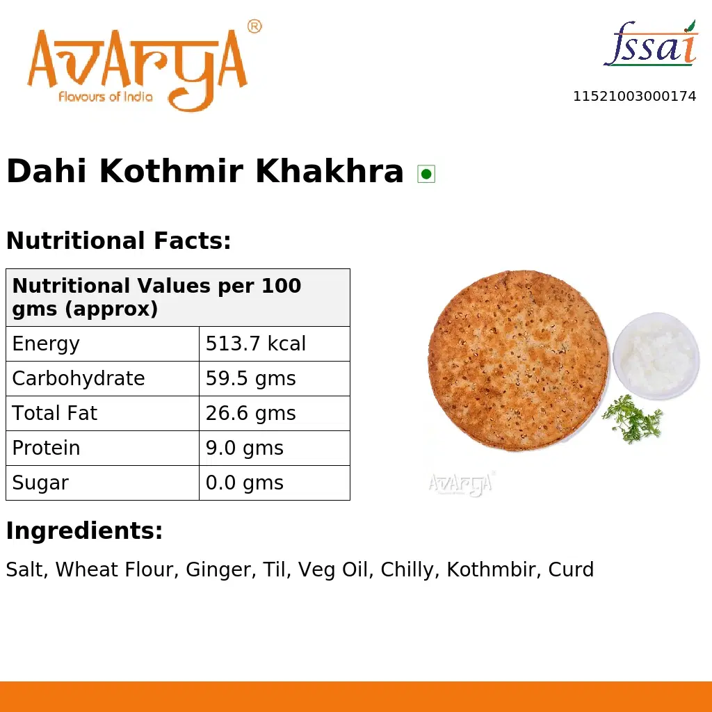 Ingredients And Nutrition Facts Of Dahi Kothmir Khakhra