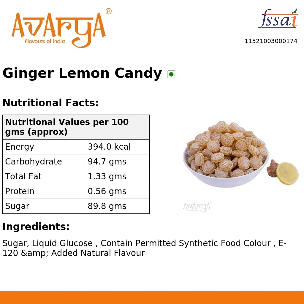 Ingredients And Nutrition Facts Of Ginger Lemon Candy