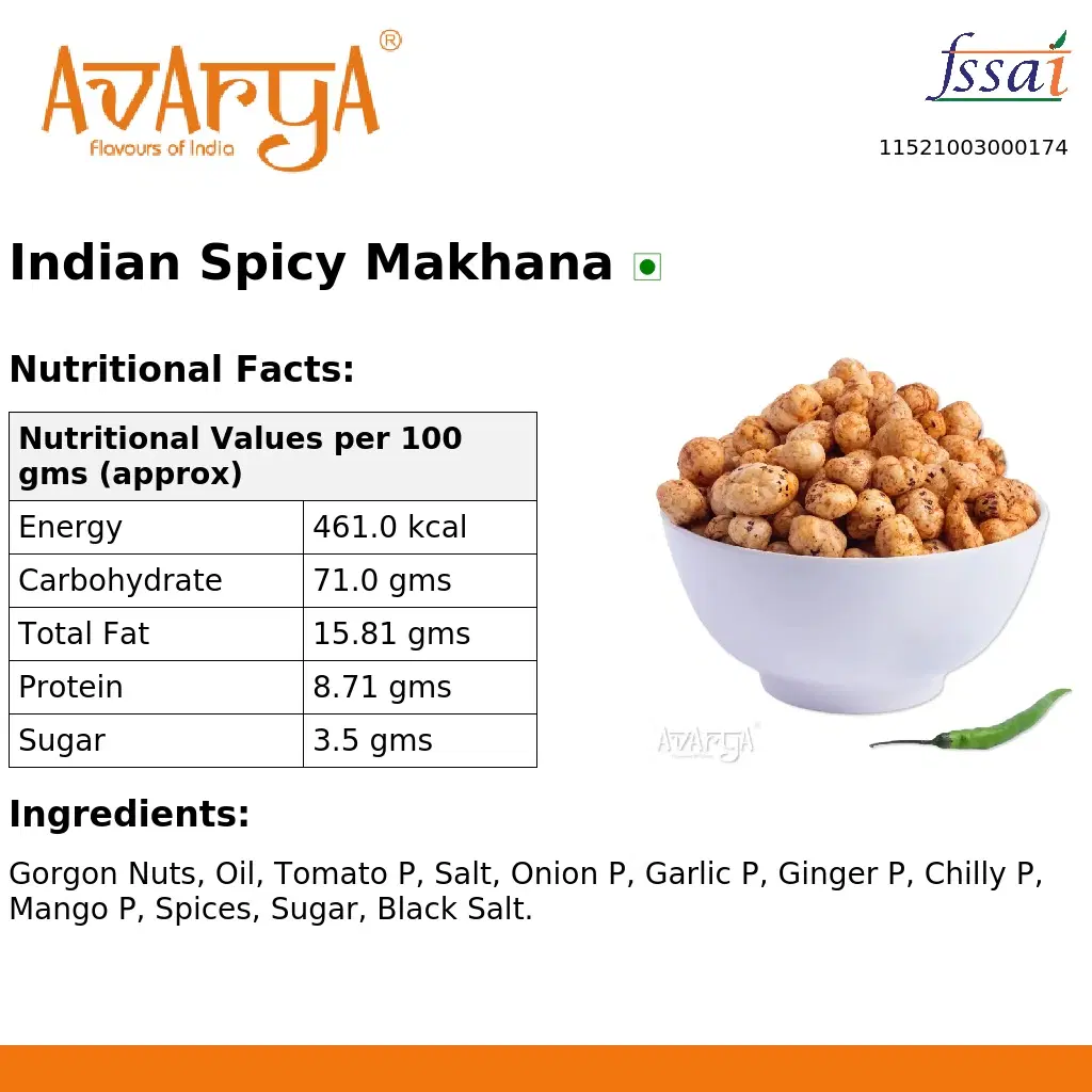 Ingredients And Nutrition Facts Of Indian Spicy Makhana