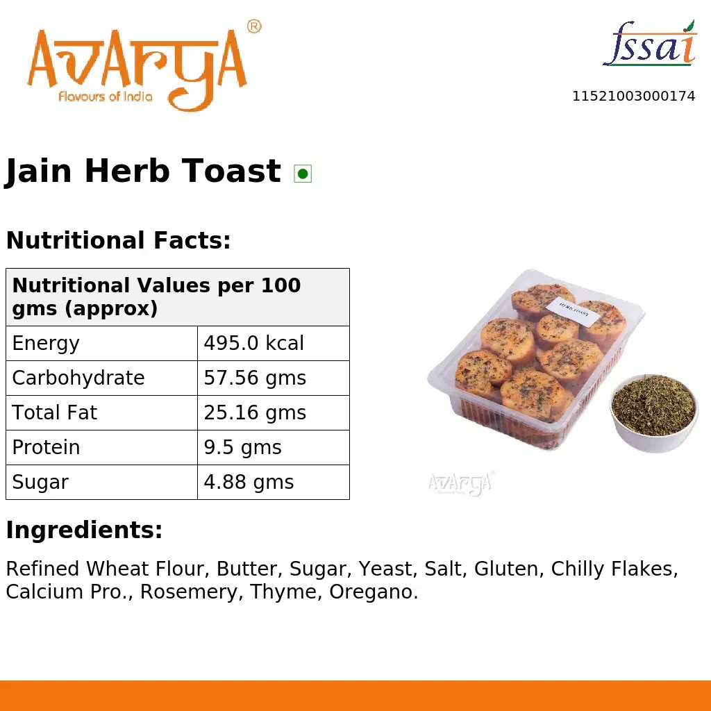 Ingredients And Nutrition Facts Of Jain Herb Toast