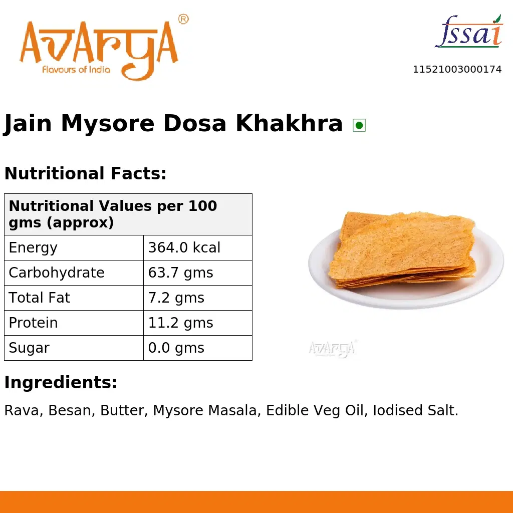 Ingredients And Nutrition Facts Of Jain Mysore Dosa Khakhra