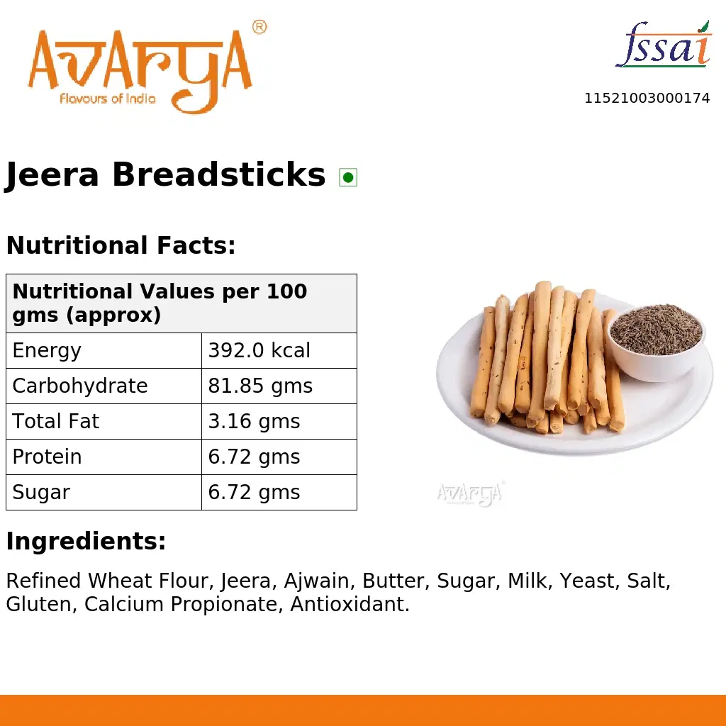 Ingredients And Nutrition Facts Of Jeera Breadsticks