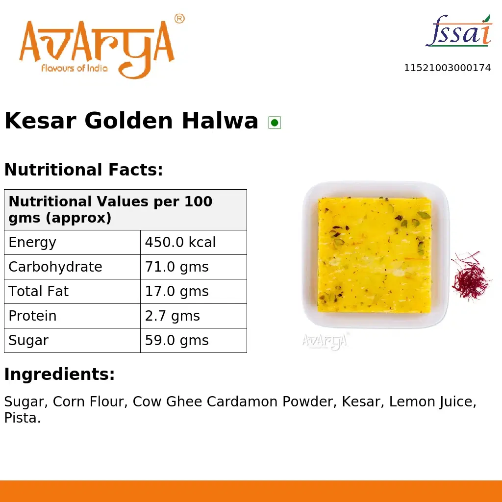 Ingredients And Nutrition Facts Of Kesar Golden Halwa