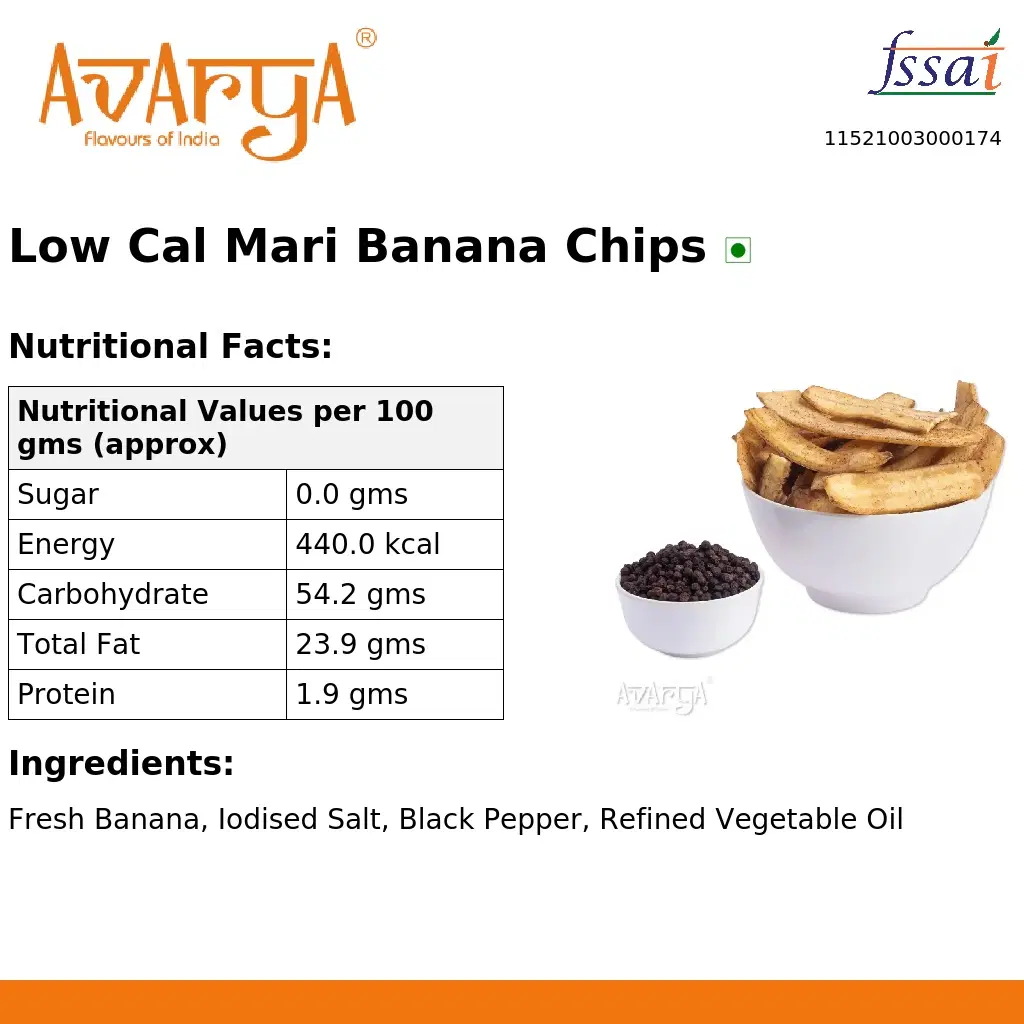 Ingredients And Nutrition Facts Of Low Cal Mari Banana Chips