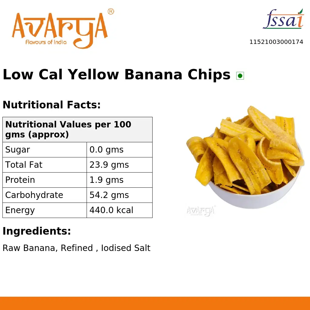 Ingredients And Nutrition Facts Of Low Cal Yellow Banana Chips