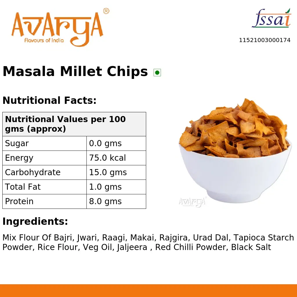 Ingredients And Nutrition Facts Of Masala Millet Chips