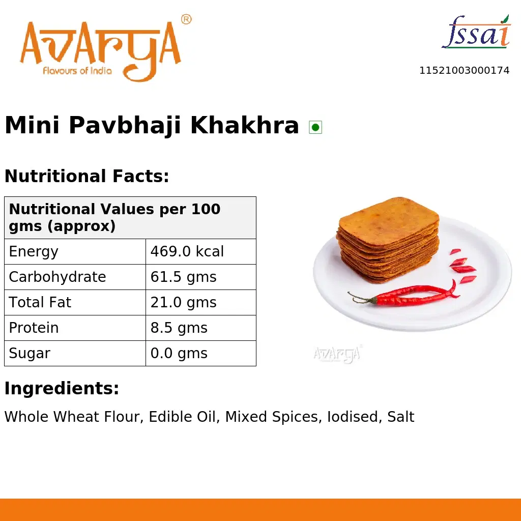 Ingredients And Nutrition Facts Of Mini Pavbhaji Khakhra