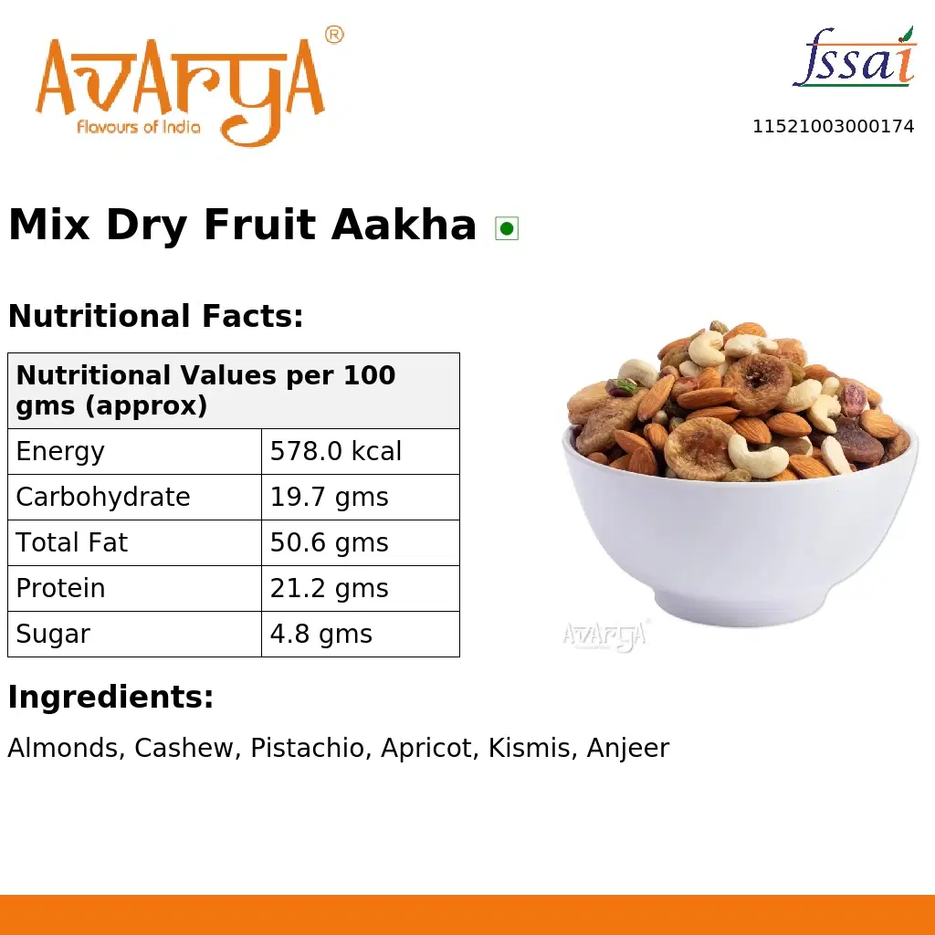 Ingredients And Nutrition Facts Of Mix Dry Fruit Aakha