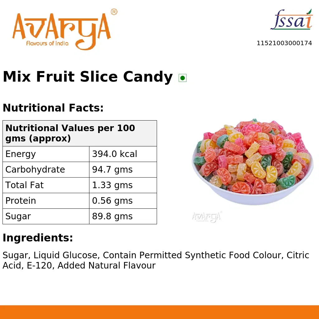 Ingredients And Nutrition Facts Of Mix Fruit Slice Candy