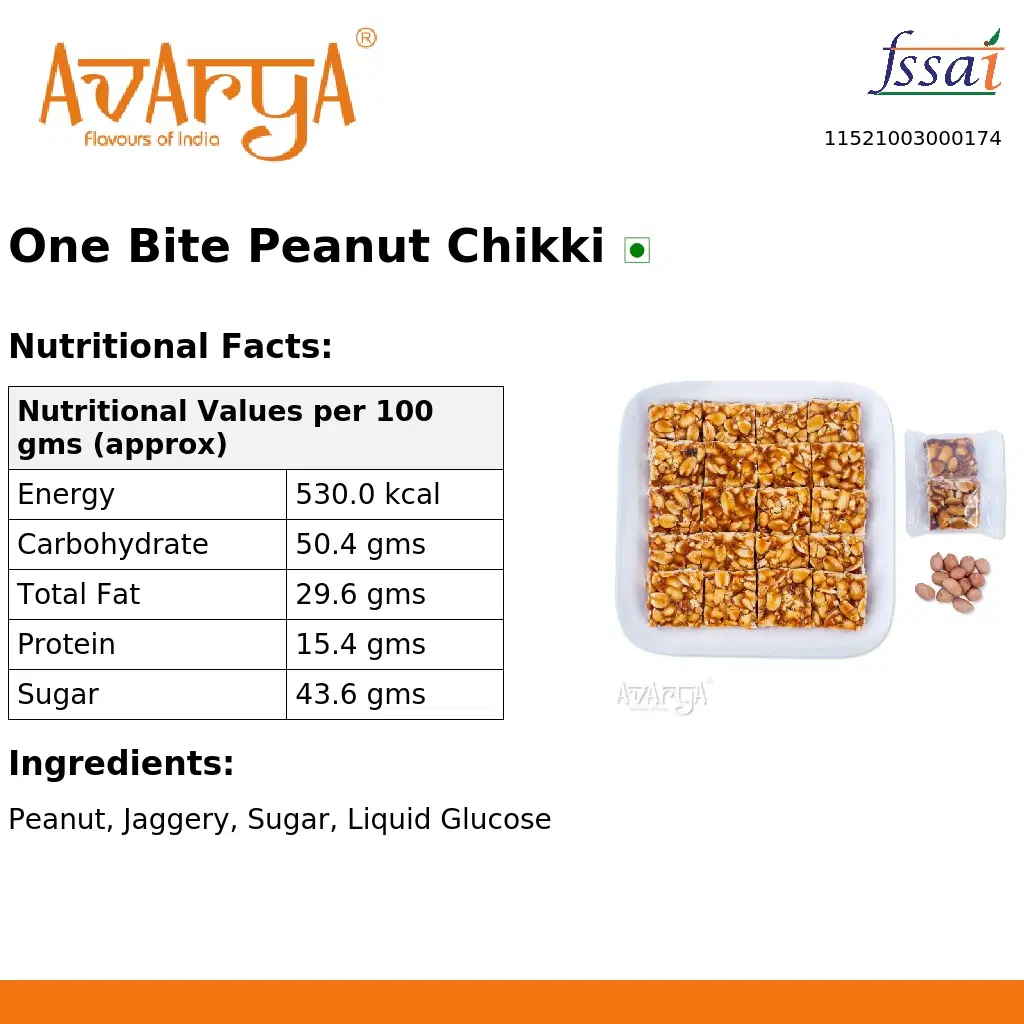 Ingredients And Nutrition Facts Of One Bite Peanut Chikki