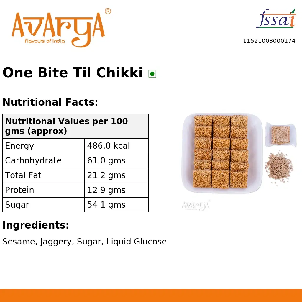 Ingredients And Nutrition Facts Of One Bite Til Chikki