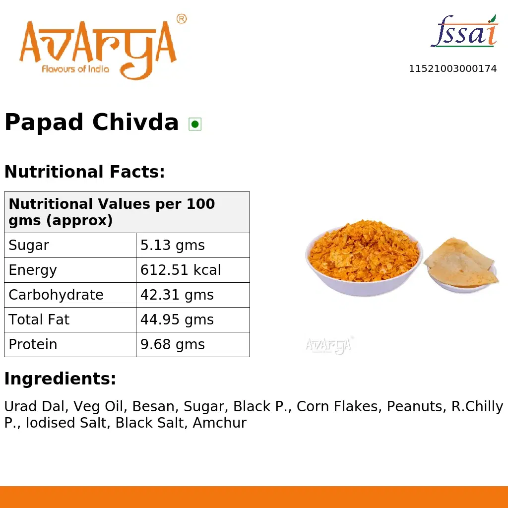 Ingredients And Nutrition Facts Of Papad Chivda
