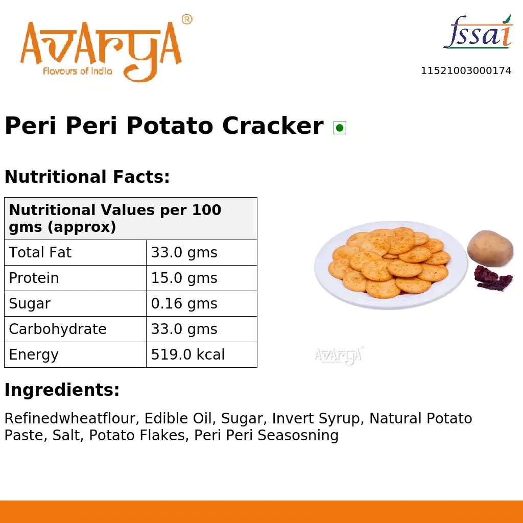 Ingredients And Nutrition Facts Of Peri Peri Potato Cracker