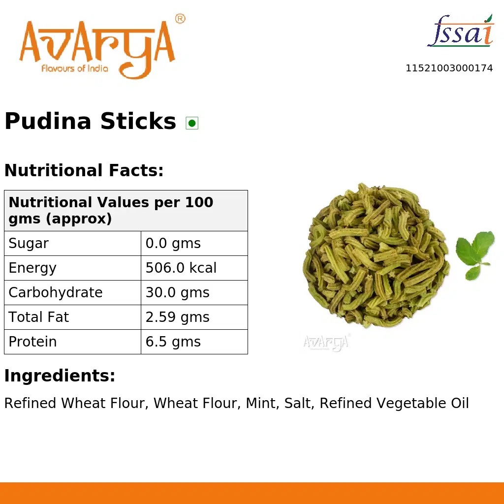 Ingredients And Nutrition Facts Of Pudina Sticks
