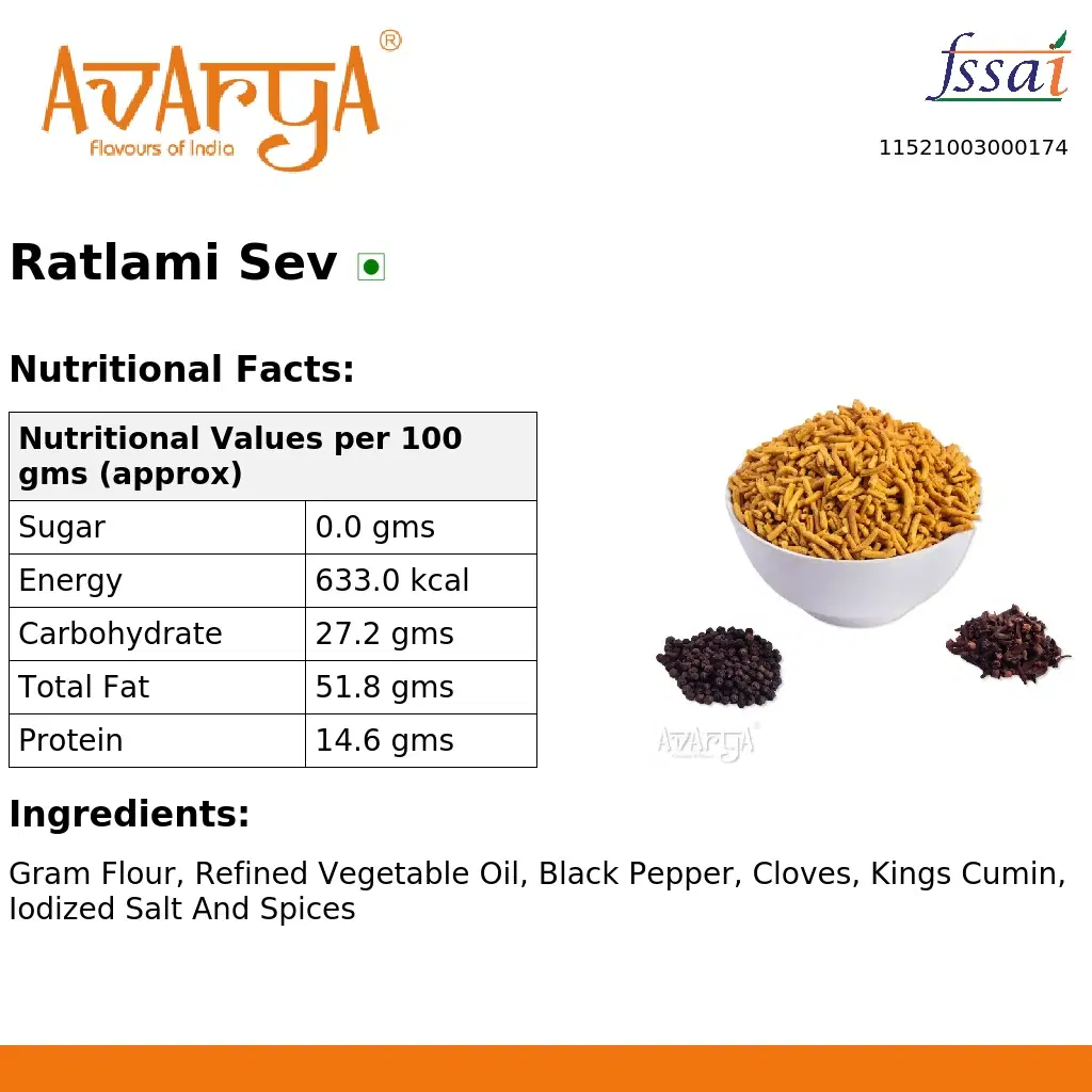 Ingredients And Nutrition Facts Of Ratlami Sev