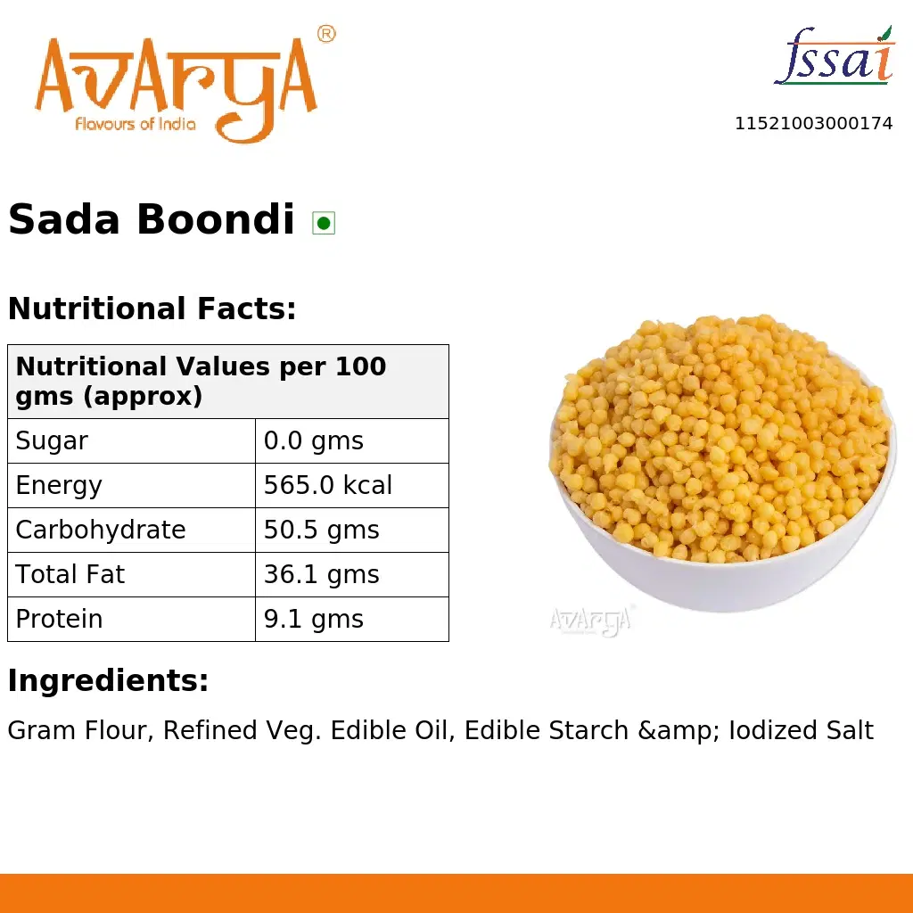 Ingredients And Nutrition Facts Of Sada Boondi