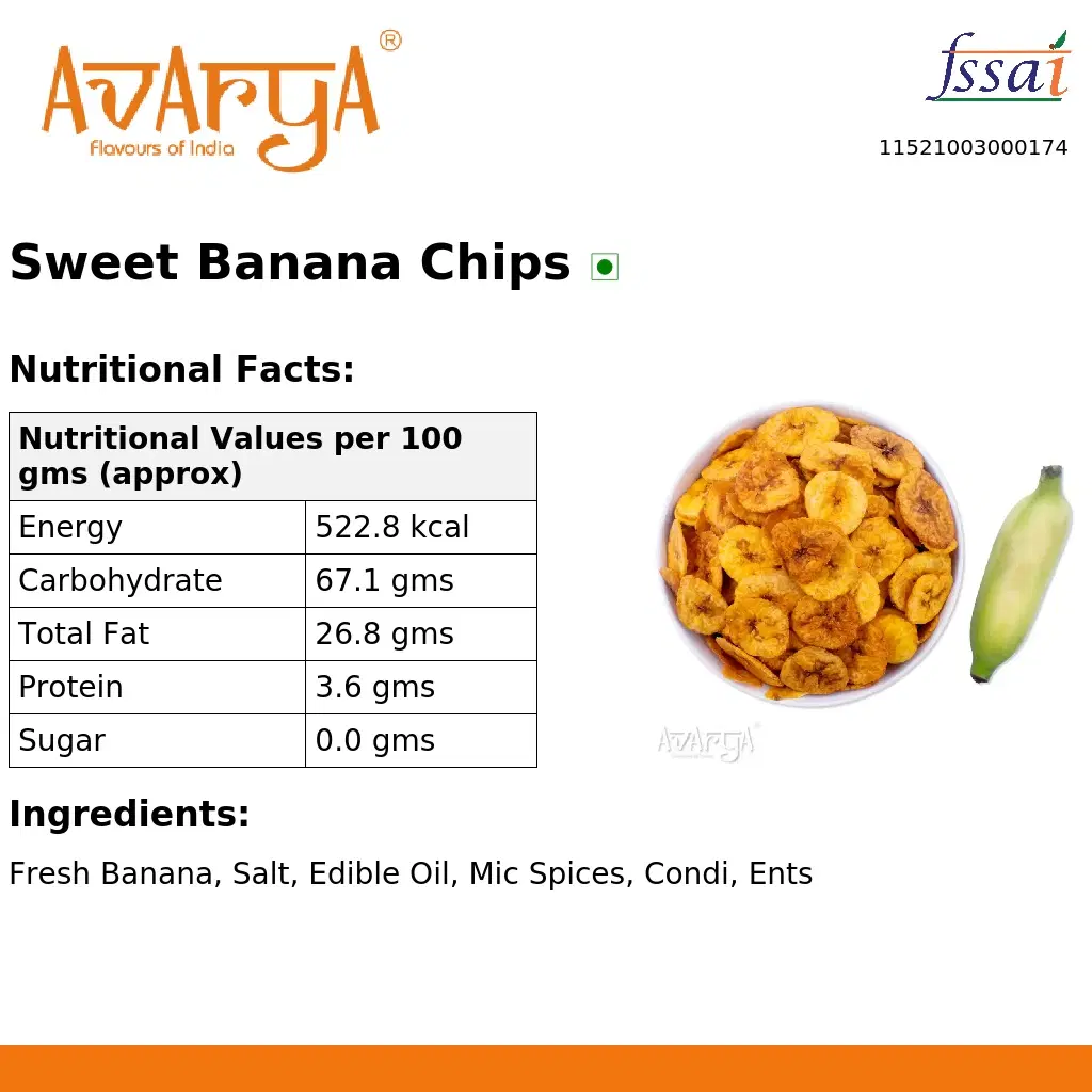 Ingredients And Nutrition Facts Of Sweet Banana Chips
