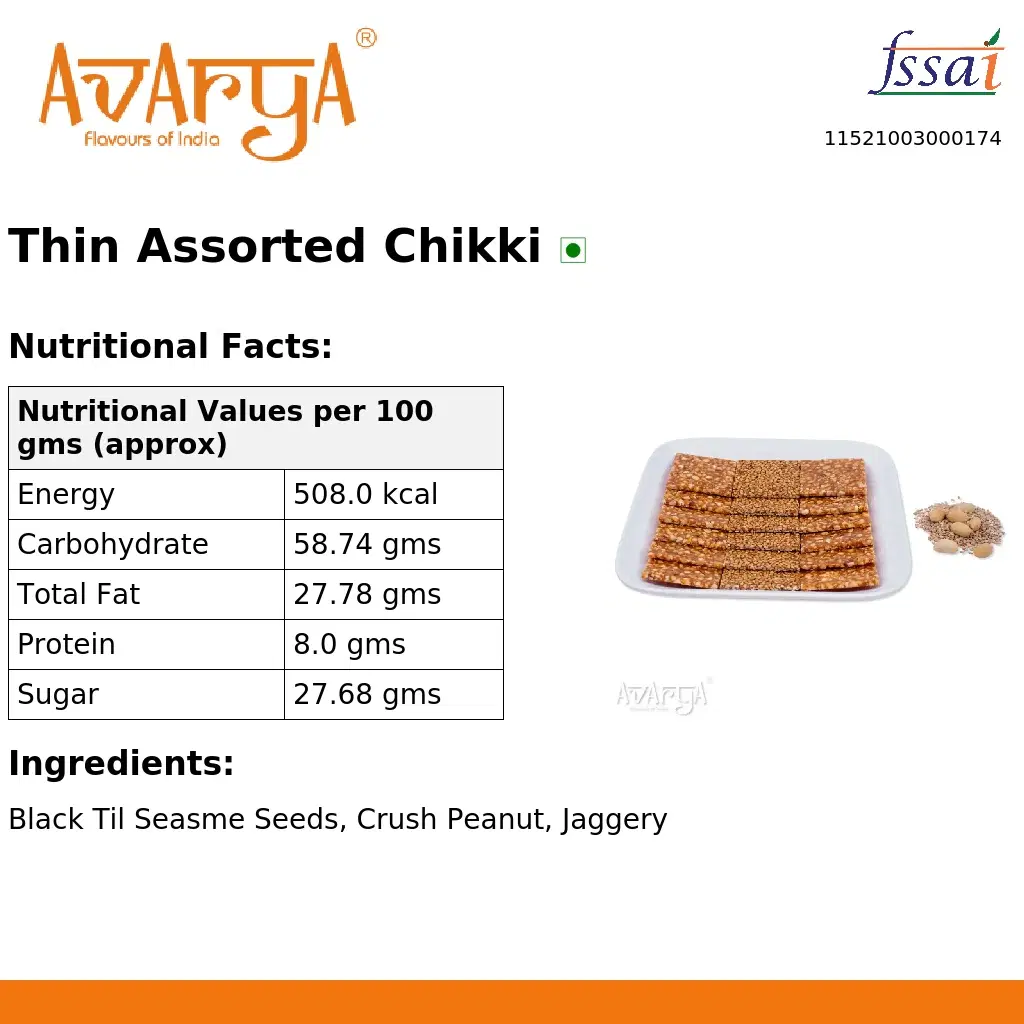 Ingredients And Nutrition Facts Of Thin Assorted Chikki