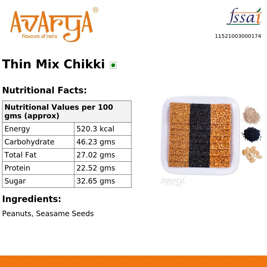 Ingredients And Nutrition Facts Of Thin Mix Chikki