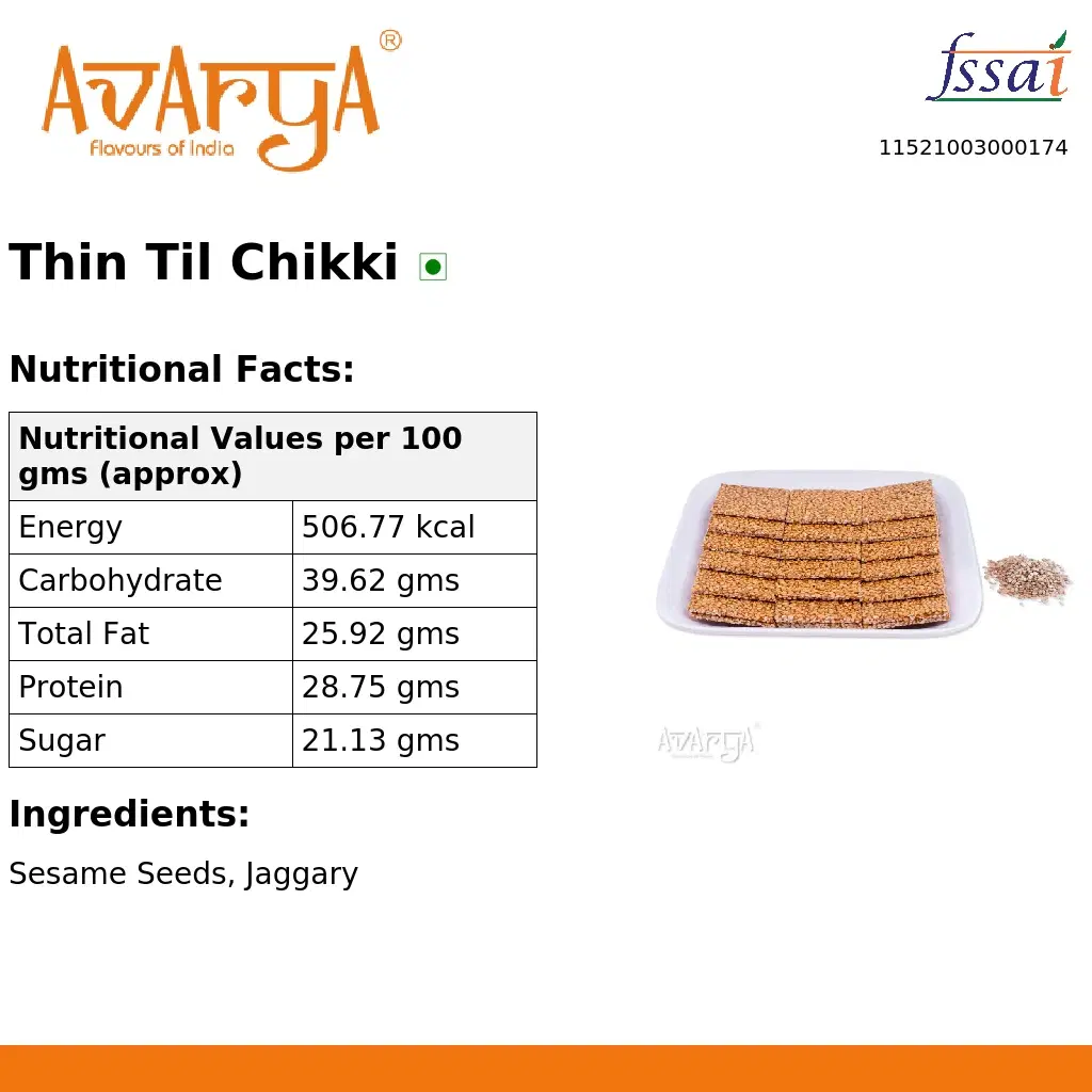 Ingredients And Nutrition Facts Of Thin Til Chikki