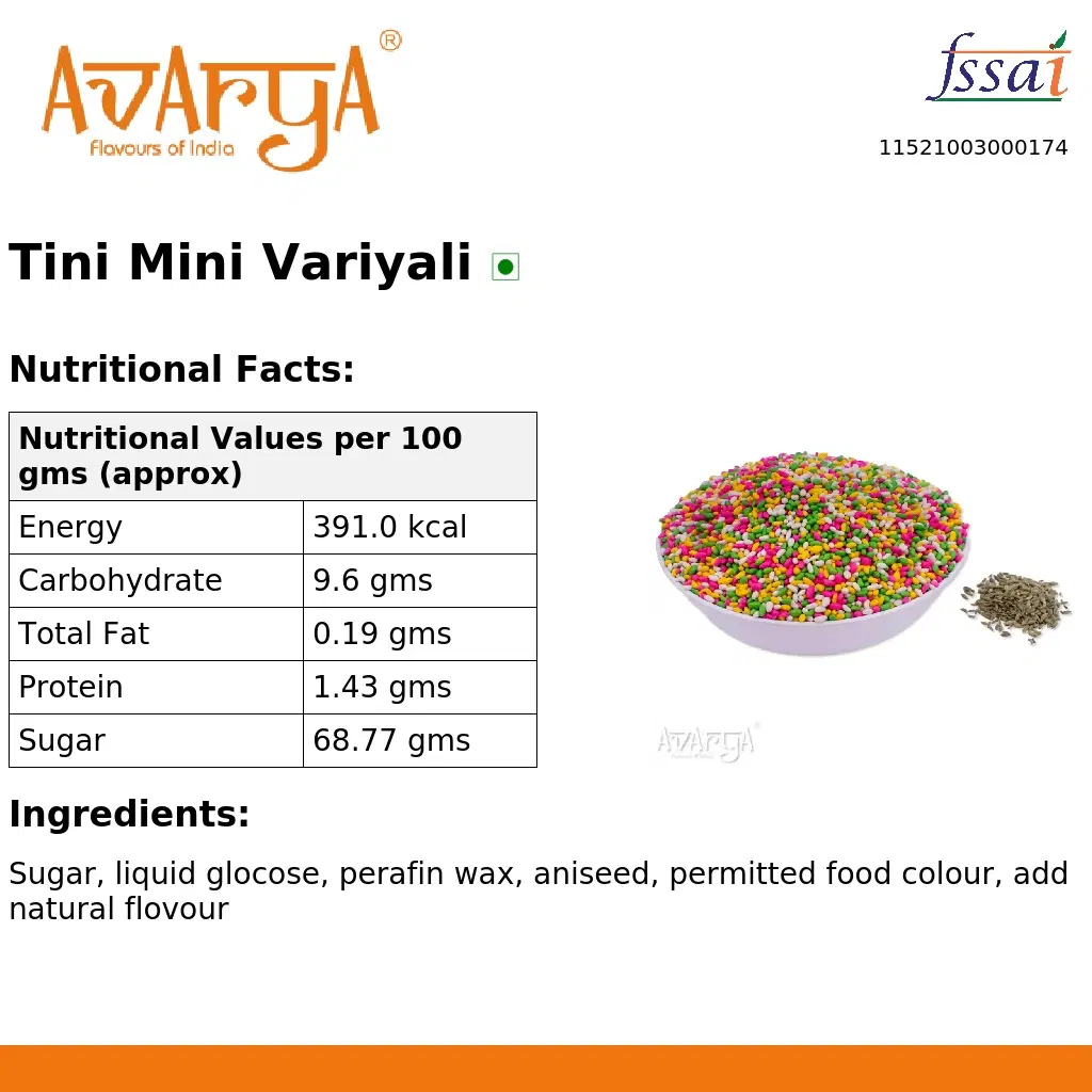 Ingredients And Nutrition Facts Of Tini Mini Variyali