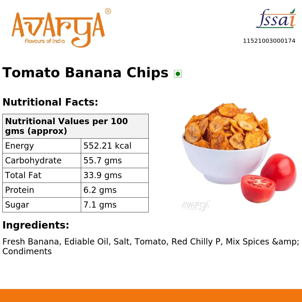 Ingredients And Nutrition Facts Of Tomato Banana Chips