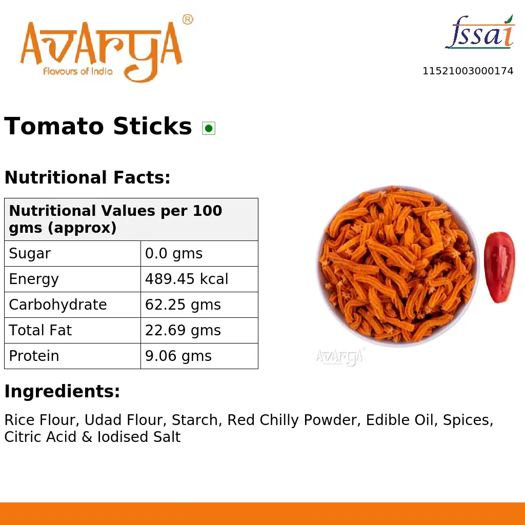 Ingredients And Nutrition Facts Of Tomato Sticks