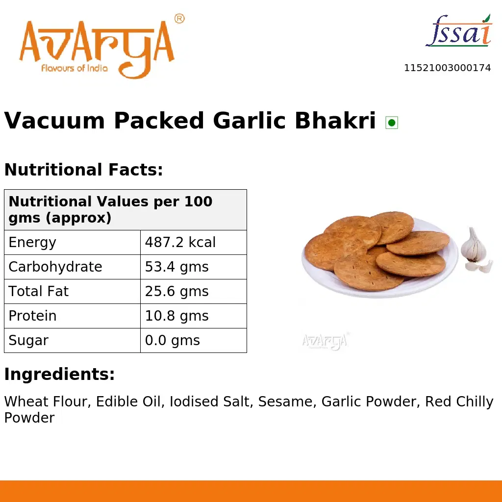 Ingredients And Nutrition Facts Of Vacuum Packed Garlic Bhakri
