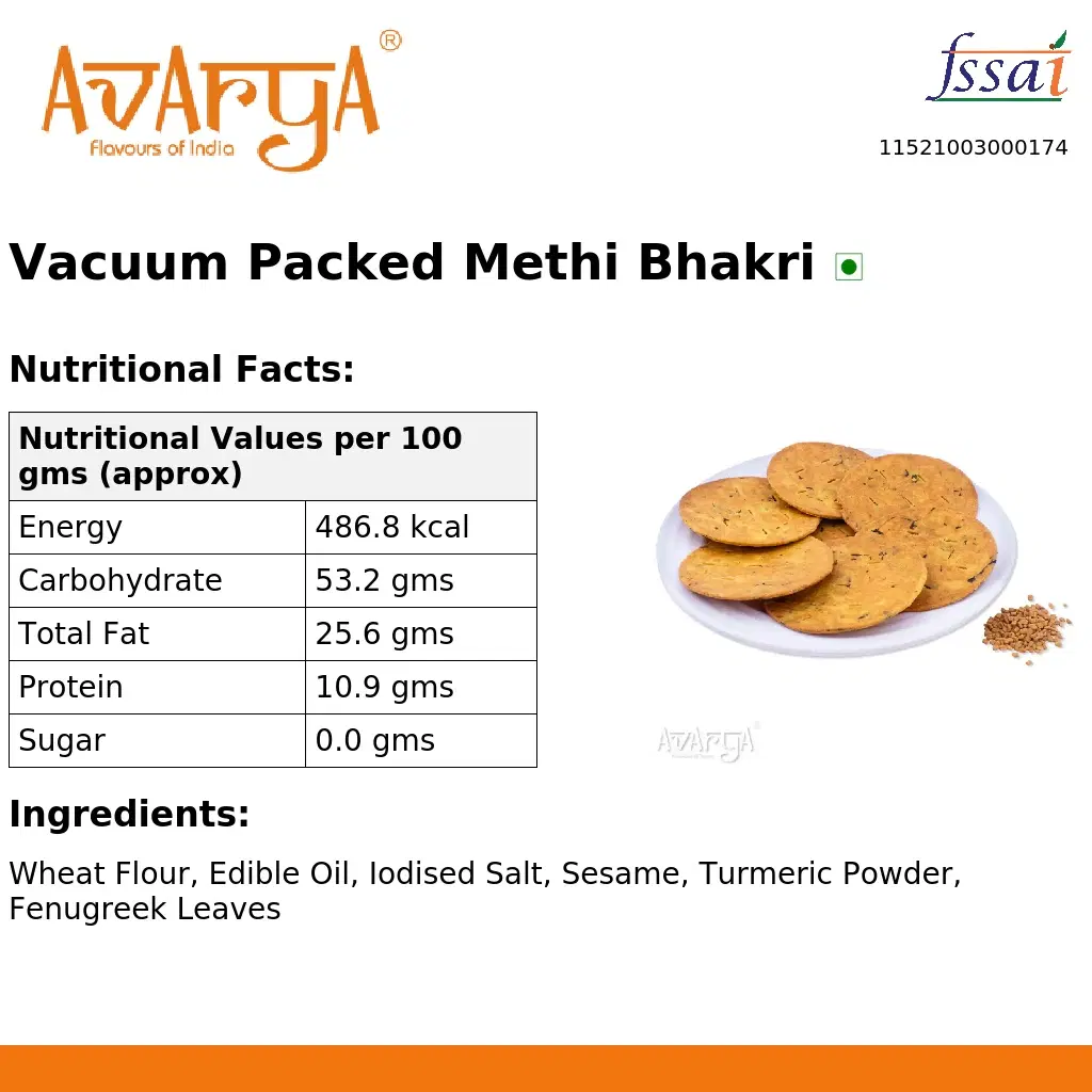 Ingredients And Nutrition Facts Of Vacuum Packed Methi Bhakri