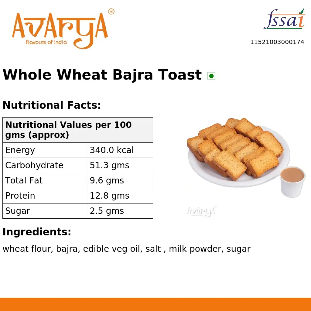 Ingredients And Nutrition Facts Of Whole Wheat Bajra Toast