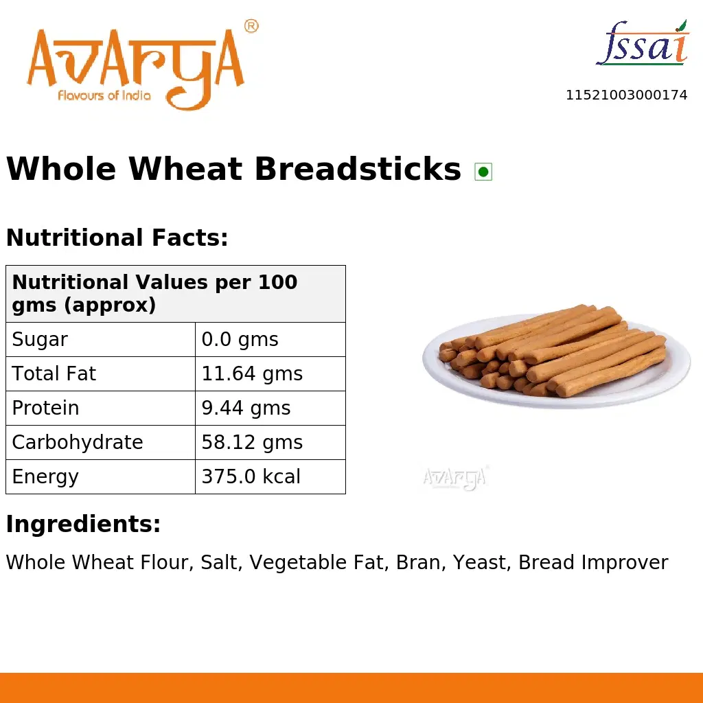 Ingredients And Nutrition Facts Of Whole Wheat Breadsticks