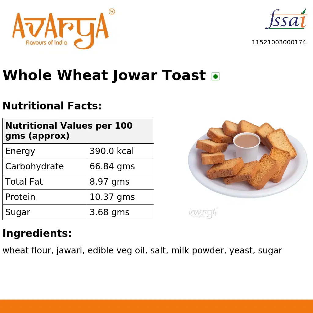 Ingredients And Nutrition Facts Of Whole Wheat Jowar Toast