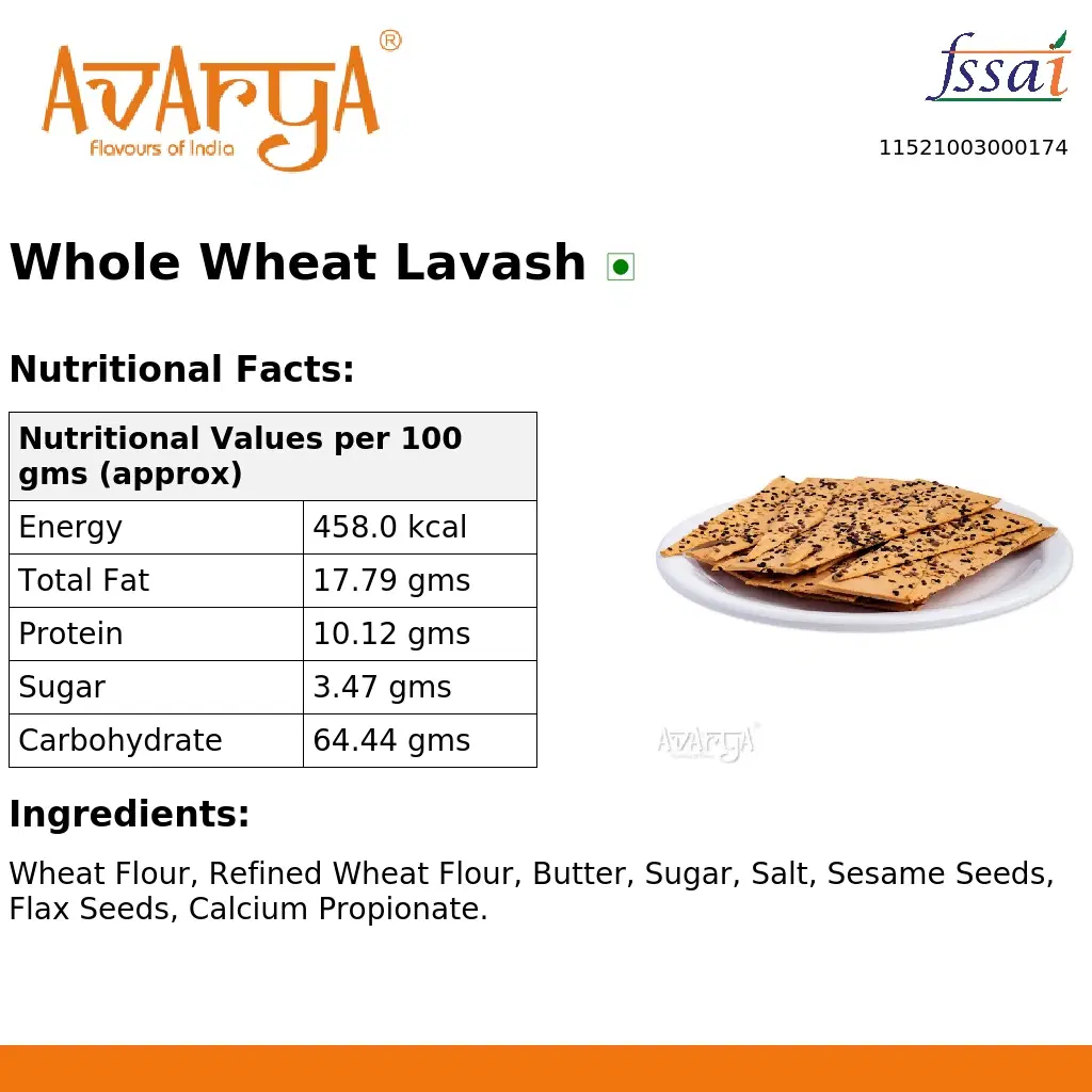 Ingredients And Nutrition Facts Of Whole Wheat Lavash