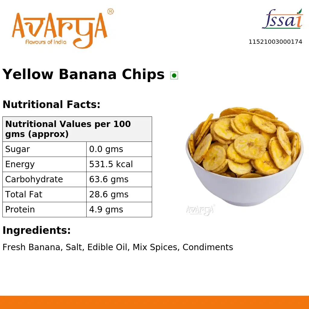 Ingredients And Nutrition Facts Of Yellow Banana Chips