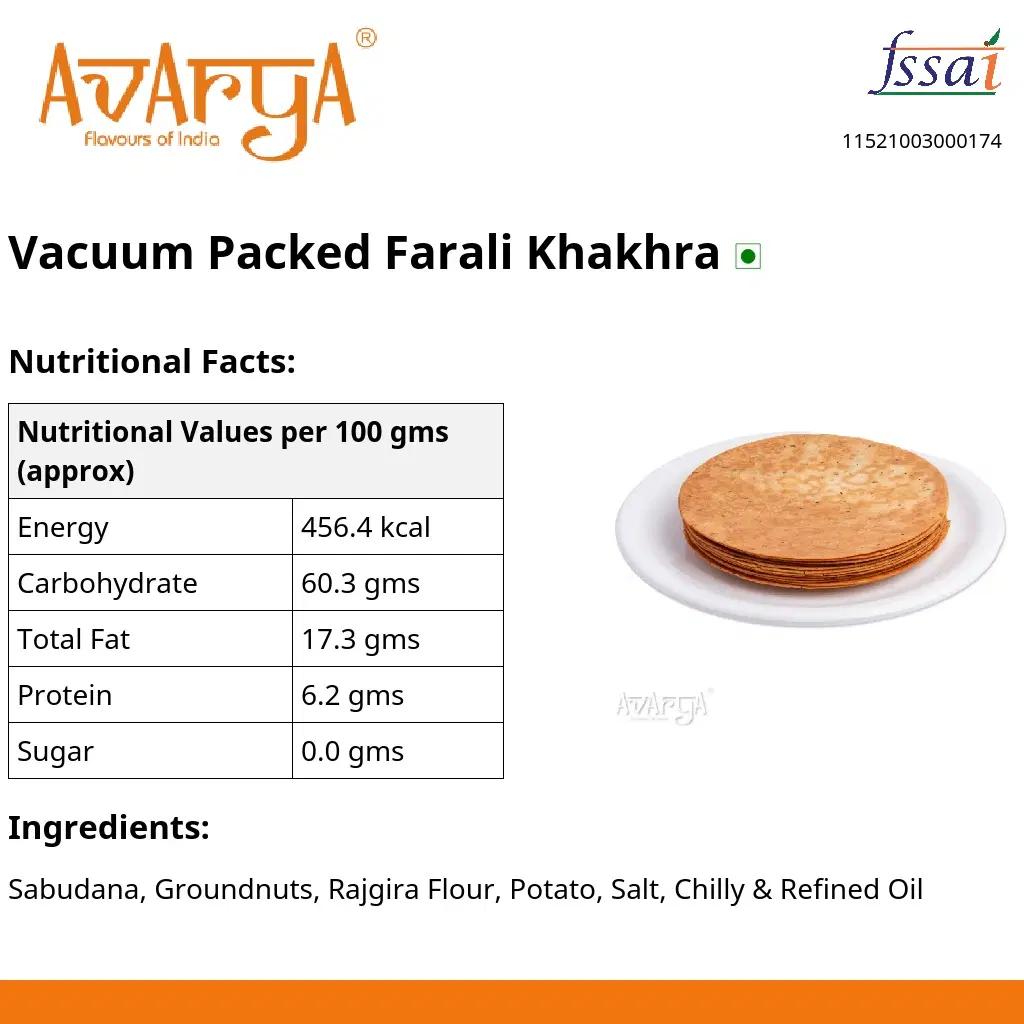Ingredients And Nutrition Facts Of Vacuum Packed Farali Khakhra